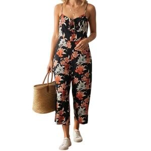 Gypsies & Moondust Jumpsuit XL Navy Blue Floral Lace Up Wide Leg Boho Resort NEW